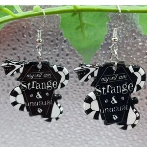 NWT!  Beetlejuice Pierced Dangle Earrings!  “I Myself Am Strange And Unusual”.